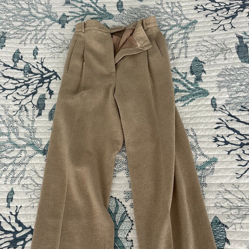 Vintage Linen Pleated Beige Trousers Sz 4